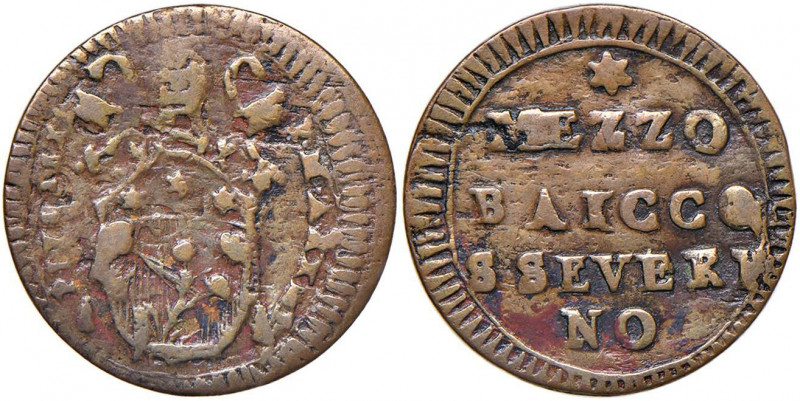 Pio VI (1774-1799) San Severino - Mezzo baiocco A. XXIII - Munt. 413 CU (g 3,08)...