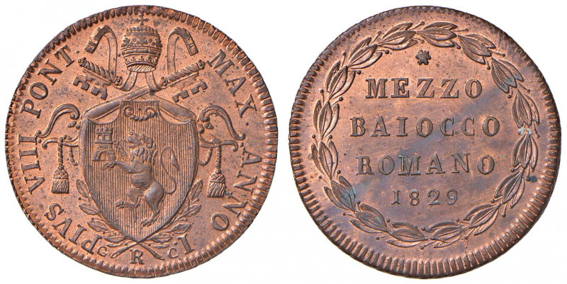 Pio VIII (1829-1830) Mezzo baiocco 1829 A. I - Nomisma 342 CU (g 6,38) Conservaz...