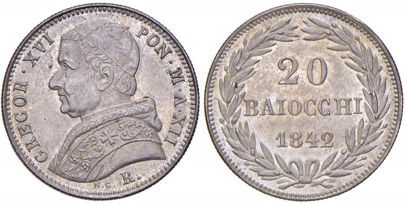 Gregorio XVI (1831-1846) 20 Baiocchi 1842 A. XII - Nomisma 461 AG (g 5,38) R Bei...