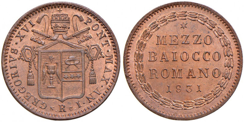 Gregorio XVI (1831-1846) Mezzo baiocco 1831 A. I - Nomisma 531 CU (g 6,28) Conse...