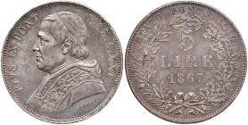 Pio IX (1846-1878) 5 Lire 1867 A. XXI - Nomisma 859 AG (g 25,00) R Minimi colpetti al bordo

 

SPL/FDC