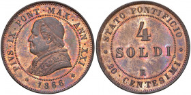Pio IX (1846-1878) 4 Soldi 1866 A. XXI - Nomisma 893 CU (g 19,81) Conservazione eccezionale con fondi praticamente a specchi

 

FDC