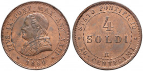 Pio IX (1846-1878) 4 Soldi 1869 A. XXIII - Nomisma 898 CU (g 20,21) Macchia al D/ 

 

FDC