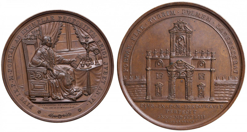 Pio IX (1846-1878) Medaglia 1853 restauro della Torre di Porta Pia - Opus: G. Ce...