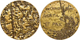 Paolo VI (1963-1978) Medaglia A. XIV - R/ Giustizia e Pace nell’amore di Cristo - Opus: A. Fabbri - De Luca 420 - AU tit. 750% (g 54,92 - Ø 44 mm) Ex ...