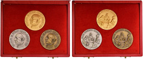 Paolo VI (1963-1978) Trittico di medaglie A. XVI - Opus: O. G. (Oscar Gallo) - AU tit. 750% (g 51,93, AG g 36,72, AE g 32,47 - Ø 44 mm) Splendido astu...