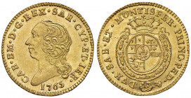 Carlo Emanuele III (1755-1773) Mezza doppia 1765 - Nomisma 139 AU (g 4,79) RR Ex Nomisma 62/2020, lotto 1247, realizzo 4.200 euro. Conservazione eccez...