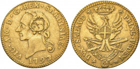 Vittorio Amedeo III (1773-1796) Mezza doppia 1793 - Nomisma 315; MIR 984h AU (g 4,56) RRR Graffio al D/

 

qBB
