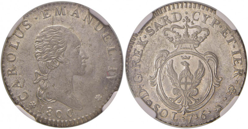 Carlo Emanuele IV (1796-1802) 7,6 Soldi 1800 - Nomisma 487 MI In slab NGC MS 63 ...