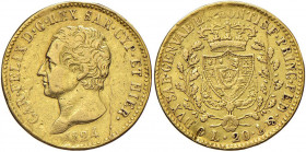 Carlo Felice (1821-1831) 20 Lire 1824 G - Nomisma 542 AU RRR Colpetti. Frattura del tondello

 

MB+