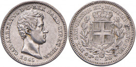 Carlo Alberto (1831-1849) 50 Centesimi 1845 T - Nomisma 734 AG RRR Colpetto al bordo 

 

BB