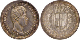 Carlo Alberto (1831-1849) 25 Centesimi 1833 T - Nomisma 737 AG R Sigillata FDC eccezionale da Angelo Bazzoni

 

FDC