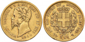 Vittorio Emanuele II (1849-1861) 10 Lire 1850 G - Nomisma 764 AU RRRR Minimi colpetti al bordo. Coniati soltanto 600 esemplari. Nella nostra asta 52, ...
