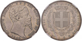 Vittorio Emanuele II (1849-1861) 5 Lire 1854 T - Nomisma 779 AG R In slab NGC MS66+ 6141777-001. Conservazione eccezionale, un vero gioiello della num...