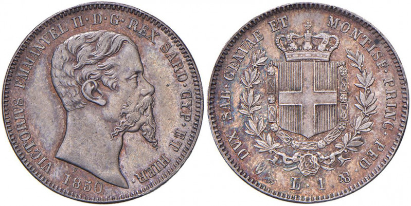 Vittorio Emanuele II (1849-1861) Lira 1850 G - Nomisma 801 AG RRR Splendida pati...