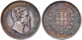 Vittorio Emanuele II (1849-1861) 50 Centesimi 1861 M - Nomisma 820 AG RRR Bellissimo esemplare con patina iridescente

 

SPL