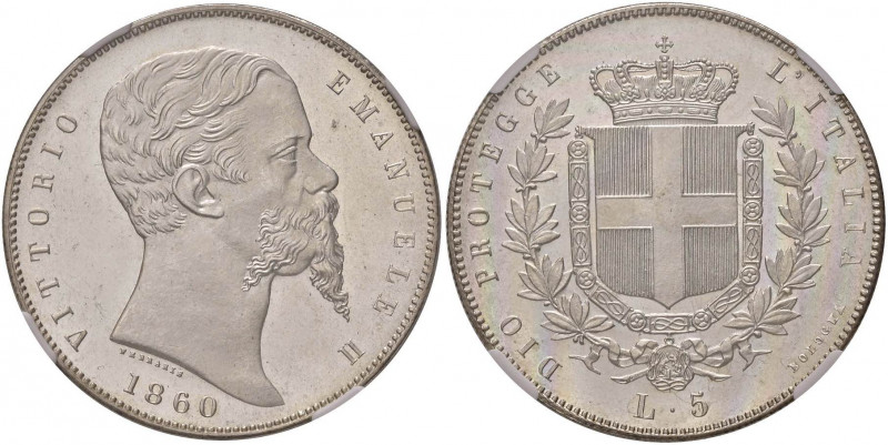 Vittorio Emanuele II re eletto (1859-1861) 5 Lire 1860 B - Nomisma 824 AG RR In ...