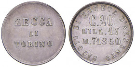 Studi per la monetazione del Regno (1860-1861) Torino - 20 Centesimi 1861 saggio di moneta d’argento T - P.P 67 AG (g 1,49) RRRR

 

FDC