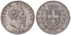 Vittorio Emanuele II (1861-1878) 5 Lire 1866 N - Nomisma 884 RRRR Diffusi colpetti al bordo e graffietti ma ancora un buon esemplare per questo milles...