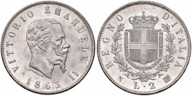 Vittorio Emanuele II (1861-1878) 2 Lire 1863 N stemma - Nomisma 905 AG 

 

FDC