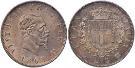 Vittorio Emanuele II (1861-1878) 2 Lire 1863 N stemma - Nomisma 905 AG Bella patina

 

FDC