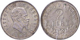 Vittorio Emanuele II (1861-1878) 2 Lire 1863 N valore - Nomisma 907 AG Sigillata FDC “Bella e delicata patina da vecchia collezione” da Christian Andr...