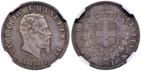 Vittorio Emanuele II (1861-1878) Lira 1861 F - Nomisma 909 AG RR Conservazione eccezionale con una delicata patina. In slab NGC MS65 5746900-019

 ...