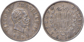 Vittorio Emanuele II (1861-1878) 50 Centesimi 1861 T - Nomisma 920 AG RRRR Graffietti al D/. Tiratura di soli 4.910 esemplari in gran parte successiva...
