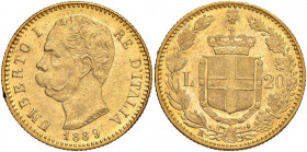 Umberto I (1878-1900) 20 Lire 1889 - Nomisma 987 AU R Colpo al bordo

 

qFDC