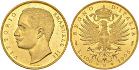 Vittorio Emanuele III (1900-1946) 100 Lire 1905 - Nomisma 1046 AU RR Insignificanti colpetti al bordo e consueti minimi segnetti da contatto al D/, in...
