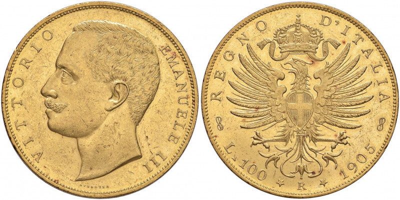 Vittorio Emanuele III (1900-1946) 100 Lire 1905 - Nomisma 1046 AU RR Minimi segn...