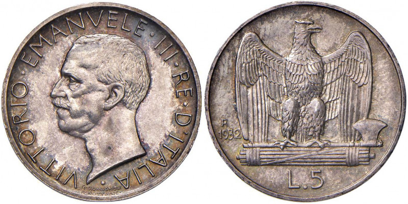 Vittorio Emanuele III (1900-1946) 5 Lire 1932 - Nomisma 1140 AG RRR Tiratura di ...