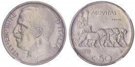 Vittorio Emanuele III (1900-1946) 50 Centesimi 1919 Prova - Nomisma P48; Luppino PP209 NI RRRRR In slab NGC MS 67 (il più alto grading certificato) 58...