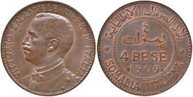 Vittorio Emanuele III (1900-1946) Somalia - 4 Bese 1909 - Nomisma 1429 CU Rame parzialmente rosso.

 

FDC