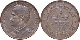 Vittorio Emanuele III (1900-1946) Somalia - 4 Bese 1910 - Nomisma 1430 CU

 

 SPL+