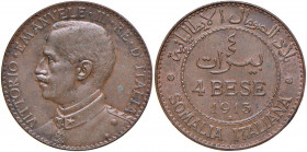 Vittorio Emanuele III (1900-1946) Somalia - 4 Bese 1913 - Nomisma 1431 CU RR Depositi al D/

 

qFDC/FDC