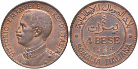 Vittorio Emanuele III (1900-1946) Somalia - 4 Bese 1924 - Nomisma 1434 CU Conservazione eccezionale, rame rosso 

 

FDC