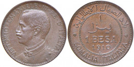Vittorio Emanuele III (1900-1946) Somalia - Besa 1910 - Nomisma 1442 CU Rame rosso.

 

 FDC
