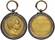 Carlo Felice (1821-1831) Medaglia premio - Opus: A. Lavy - Argento dorato (g 26,82 - Ø 38 mm) RRRR Interessantissima medaglia premio con appiccagnolo....