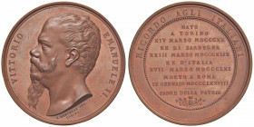 Vittorio Emanuele II (1861-1878) Medaglia 1861 in ricordo del primo re d’Italia - Opus: A. Restelli - AE (g 238,07 - Ø 75 mm) R Conservazione eccezion...