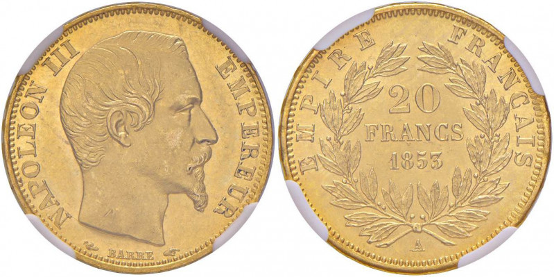 FRANCIA Napoleone III (1852-1870) 20 Franchi 1853 A - KM 781 AU In slab NGC MS 6...