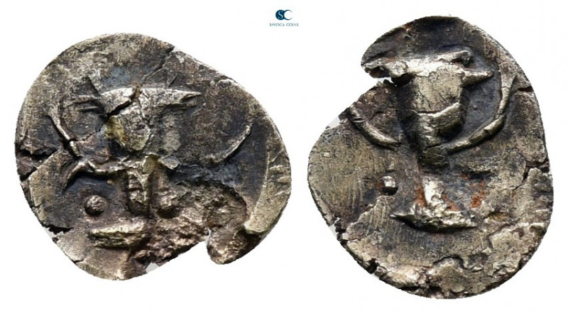Calabria. Tarentum circa 380-325 BC. 
Obol AR

9 mm, 0,23 g



very fine