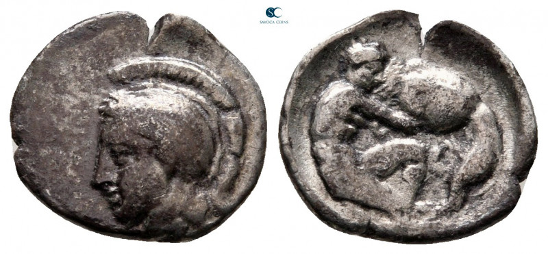 Lucania. Herakleia circa 432-420 BC. 
Diobol AR

13 mm, 1,05 g



fine