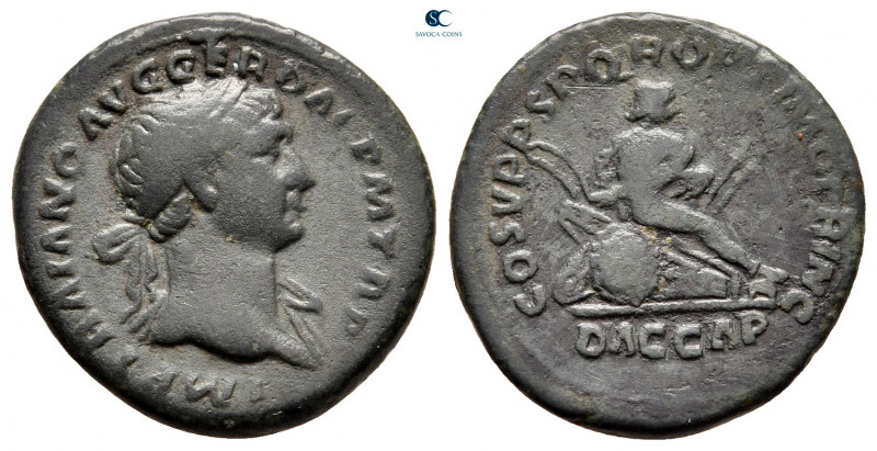 Trajan AD 98-117. Rome
Limes Denarius Æ

19 mm, 2,53 g



very fine