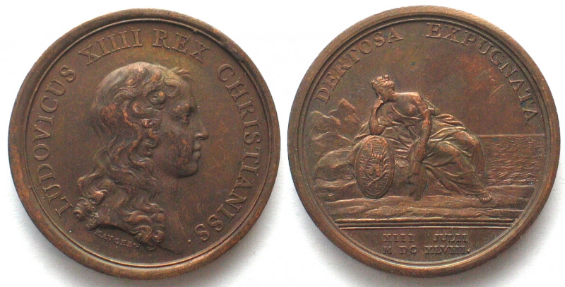 1648. PRISE DE TORTOSA.
AE Medaille par Jean Mauger (1648-1722). 41mm, 39.6g. D...