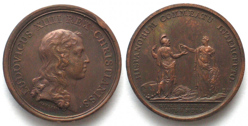 1650. LEVÉE DU SIÈGE DE GUISE.
AE Medaille par Jean Mauger (1648-1722). 41mm, 4...