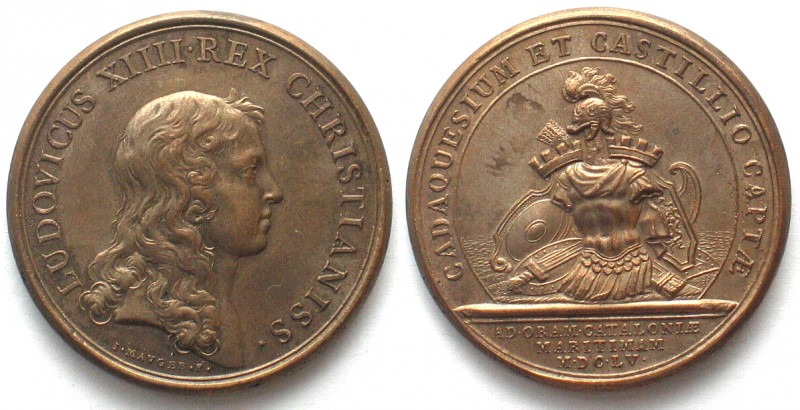 1655. PRISE DE CADAQUÈS ET DE CASTILLON.
AE Medaille par Jean Mauger (1648-1722...