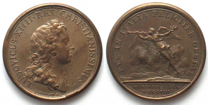 1658. PRISE DE MORTARA.
AE Medaille par Jean Mauger (1648-1722). 41mm, 30.9g. R...