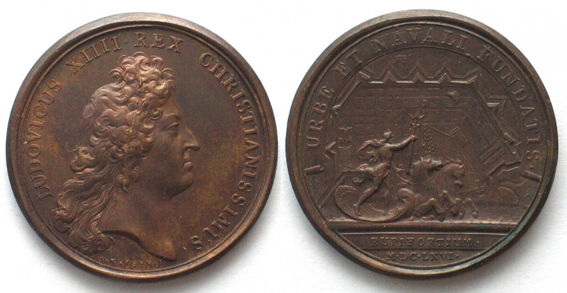 1666. FONDATION DE LA VILLE ET DU PORT DE ROCHEFORT.
AE Medaille par Jean Mauge...