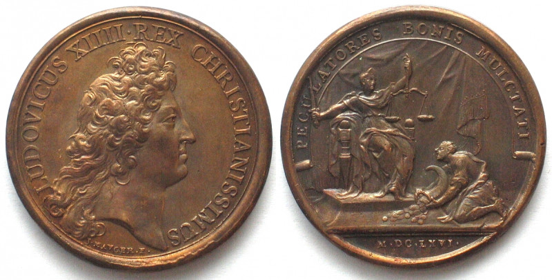 1666. LA CLÉMENCE DU ROI.
AE Medaille par Jean Mauger (1648-1722). 41mm, 31.3g....